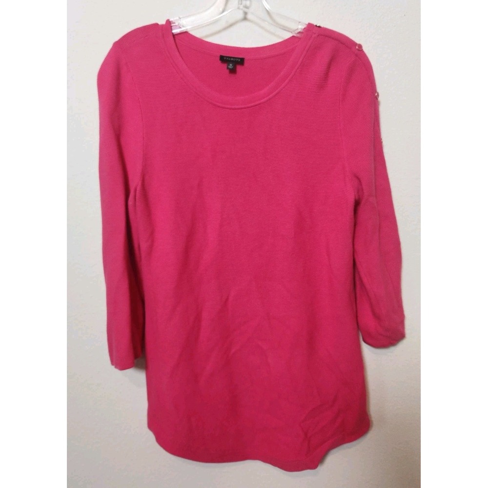 Talbots Sweater Crew Neck 3/4‎ Sleeve Buttons Hot Pink Cotton Blend Tunic Medium